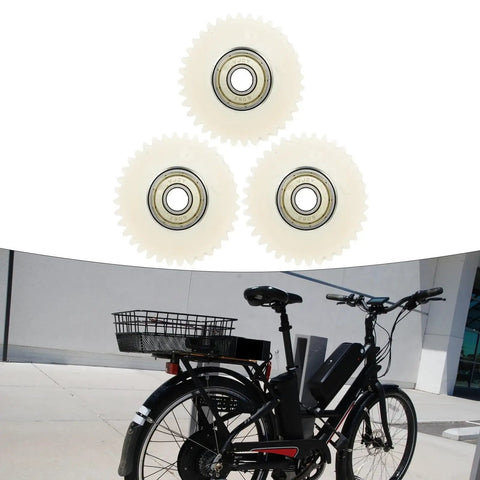 36T Nylon Planetary Gear with Bearings for E Bike Hub Motor Replacement Part shown above an electric bicycle
