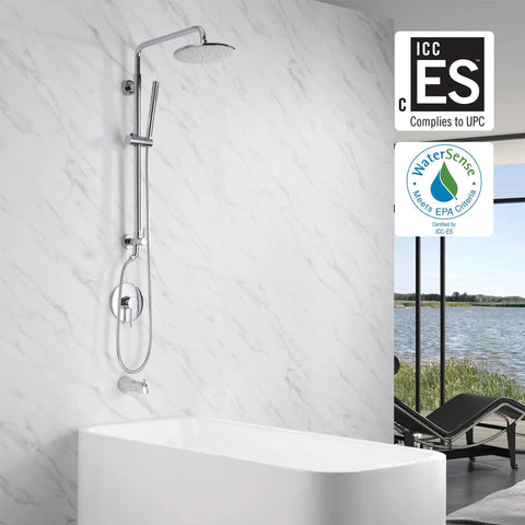 Retrofit Rain Shower System With 9 Inch Rain Shower Head 2.5 GPM Chrome Finish No Fuss DIY Install At Your Current Showerhead Location