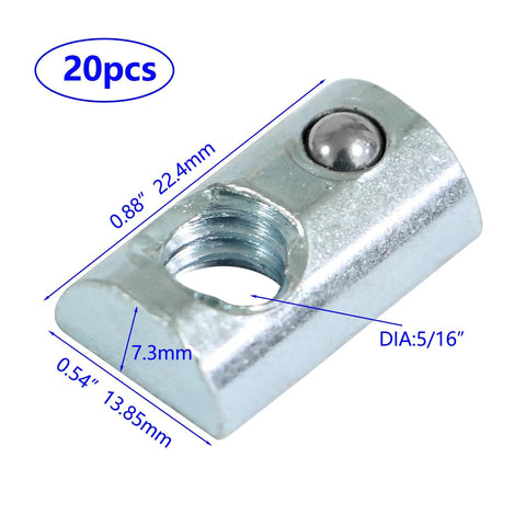 5/16-18 Threaded Steel Roll-In T-Nut With Ball Spring For 15 And 40 Series Aluminum Extrusion Profiles, 20 Pack