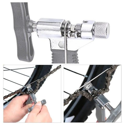 Pro Bike Chain Repair Kit With 2in1 Master Link Pliers And Chain Breaker Splitter For 6 To 10 Speed Chains in use close-up