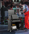 Two In One Tool Chest With Five Drawers Rolling Cabinet And Detachable Top Toolbox For Garage Workshop with tools inside the garage.
