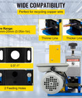 Automatic Electric Wire Stripping Machine 0.05 Inch To 0.98 Inch Portable Aluminum Alloy Wire Stripper Tool For Scrap Copper Recycling Dark Blue Durable Heavy Duty Workhorse showcasing wire range and feeding holes