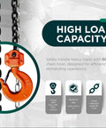 Workhorse Heavy Duty Hand Chain Hoist 4400 Lbs 10 Ft Lift With 2 Heavy Duty Hooks And Forged Locks hanging in warehouse