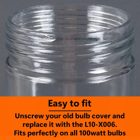 Close-up of the Beefy Heavy Duty Clear Glass Light Bulb Cover Protector Cage showing thread for securing in place.