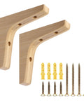 Solid Wood Shelf Brackets Set Of Two L Shape Corner Supports With Mounting Screws For Easy Install, smooth rounded edges.