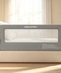 75Inch Toddler Bed Rail Guard with foldable side railing in breathable Oxford mesh and soft foam padding on a bed
