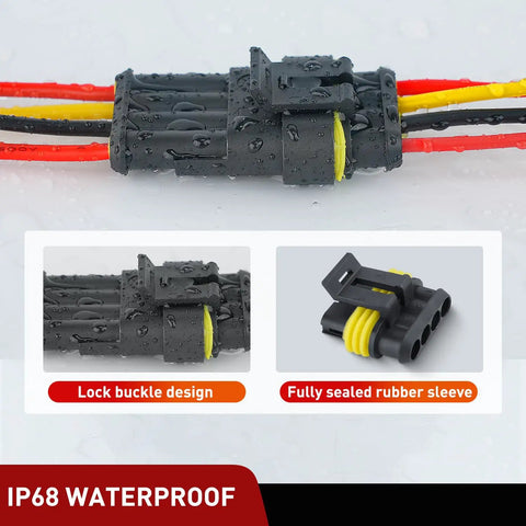 180 Piece 4 Pin Waterproof Electrical Connector Kit with lock buckle and fully sealed rubber sleeve.