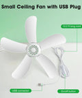 17 Inch USB Ceiling Fan For Camping And Outdoor Use Portable Tent Gazebo RV Cruise With On Off Button And 13.2 Foot Cord Five Blade Design