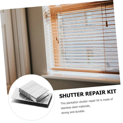 Straight Up Solid Plantation Shutter Repair Kit With Forty Pieces Tilt Rod Nails And Indoor Window Louver Fix Tools For Quick Hassle Free Home Upkeep Good with stainless steel materials visible.
