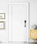 Matte Black Front Door Handle Set With Reversible Lever For Right Or Left Handed Doors on white interior door