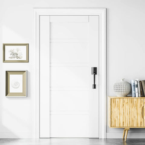 Matte Black Front Door Handle Set With Reversible Lever For Right Or Left Handed Doors on white interior door