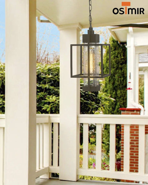 Outdoor Pendant Light 16 Inch One Light Black Hanging Porch Chandelier With Bubble Glass For Patio Gazebo Entryway Modern Farmhouse Style