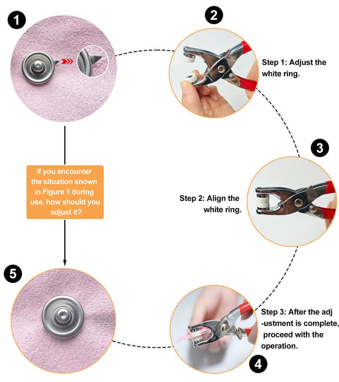 Installation guide for 200 Piece Metal Snap Fasteners Kit With Tool 9.5mm No Sew Open Ring Prongs Rustproof and Machine Washable Press Studs
