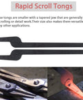 Rapid Tongs Bundle Set With Rivets for Metalworking showing scroll tongs with tapered jaws in use