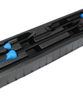 Pry Bar Set Four Piece Eight To Twenty Four Inch With Hammer Top Heavy Duty Prying Tools in case, non slip handles, blue accents