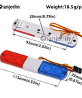 One Tenth RC Police Lights LED Flashing Lamp Kit With Nine Modes For Off Road Crawlers And Rally Trucks Fits One Eighth Scale HSP Traxxas Tamiya RC4WD Axial Arrma Blue And Red 115mm, top and side view with dimensions shown