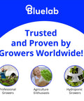 Bluelab brand logo with text 'Trusted and Proven by Growers Worldwide', images of three types of growers below.