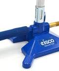 Neoprene Bunsen Burner Hose, 2 Feet Long, Flexible Lab Tubing For 8 To 10 Millimeter Gas Inlets, Safe, Durable, Premium Neoprene For Science Classrooms And Lab Setups connected to a blue Bunsen burner base.