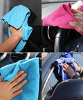 Ultra Soft Microfiber Cleaning Cloths 5 Pack 11.8 By 11.8 Inches used on car surfaces and windows, lint-free and streak-free.