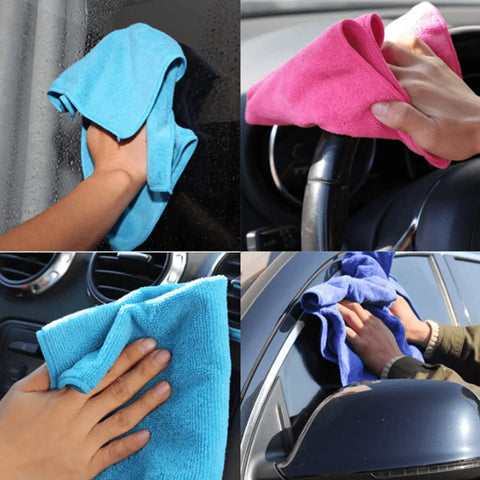 Ultra Soft Microfiber Cleaning Cloths 5 Pack 11.8 By 11.8 Inches used on car surfaces and windows, lint-free and streak-free.