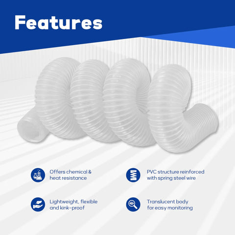 Coiled Heavy Duty 2.5 Inch By 10 Foot PVC Dust Collection Hose With 304 Stainless Steel Clamps for home woodshop use