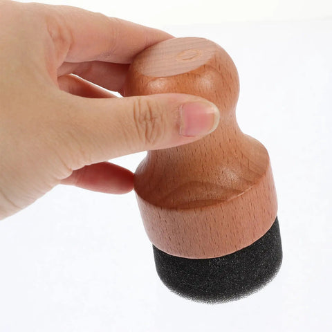 Straight Up Amazing Wooden Cutting Board Oil Brush And Built Tough Wood Wax Applicator Sponge in hand for easy kitchen use.