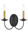 Heritage Two Light Black Wall Sconce with solid steel, two candle-style lights, classic traditional design for timeless indoor lighting