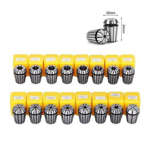 Precision Spring Collet Chuck Kit Handles Milling Engraving For ER25 ER32 Tool Spindle Motor Handle With 0.008mm Accuracy Fit CNC Lathe Machine And Workpiece Clamping Power, featuring multiple steel collets in storage cases.