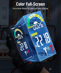 Color full-screen Rechargeable Digital Multimeter With Auto And Manual Range In Smart Auto Mode held by hand in electrical panel