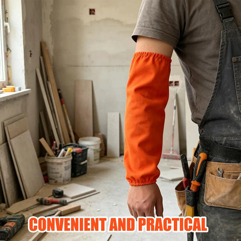 Badass Heat Resistant Welding Sleeves For Heavy Construction And Mechanic Work Featuring Reusable Cotton Arm Guards visible on worker's arm.