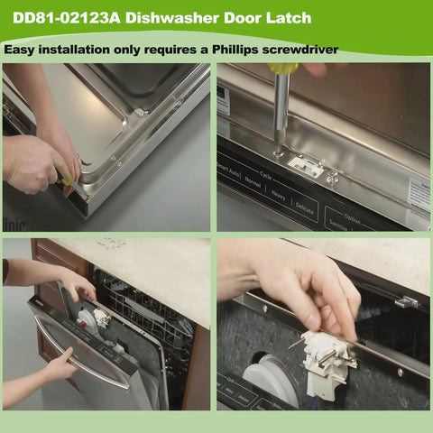 Installing Replacement Dishwasher Door Latch For Samsung Models Upgrade DD81-02132A with Phillips screwdriver
