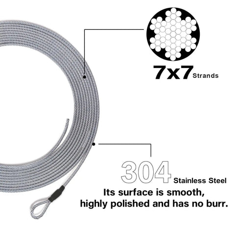 One Eighth Inch Stage Light Cables Twenty Pack Two Feet Long Safety Cables looped stainless steel wire 7x7 strands diagram