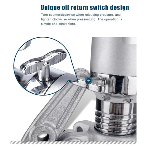 Close-up of unique oil return switch on Heavy Duty Hydraulic Gear Puller 30 Ton Capacity With Storage Case.