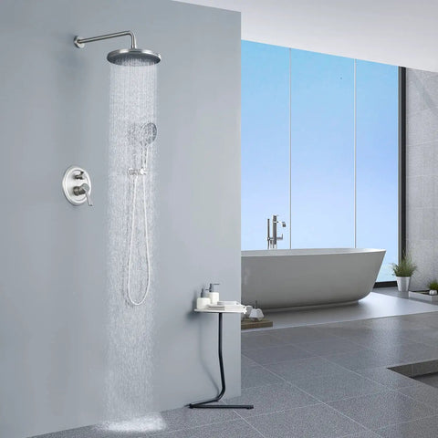 Dope 10 Inch Rain Shower Head Combo System With Wall Mounted Brushed Nickel Finish, Luxury Rain Mixer Shower Set
