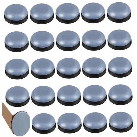 24 Pack Self Adhesive Furniture Sliders Move Heavy Chairs Sofas And Desks Slick Across Floors No Sweat Round Carpet Protectors Halt Dents Easy Glide Movers Total Win, showing round plastic sliders.