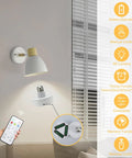 Modern Battery Powered Wall Sconces Set Of Two With Remote In White Wood Rotatable Dimmable Indoor Wall Lamps Not Hardwired