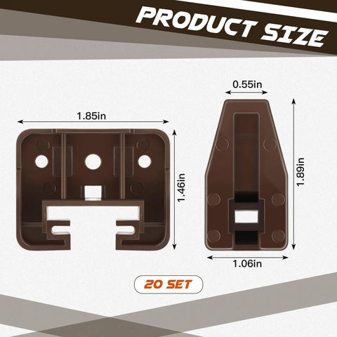 Premium Plastic Drawer Slide And Guide Replacement Kit With All Necessary Screws dimensions shown for easy installation guide.