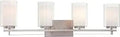 Front view of 32.5 Inch Wide 4 Light Vanity Bath Light in Brushed Nickel, Dimmable Fixture, Parsons Studio Style