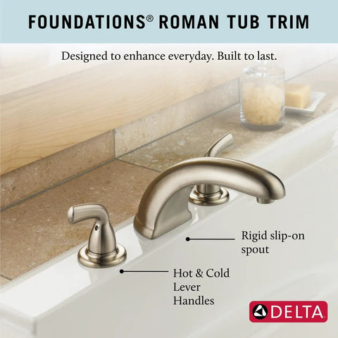 Roman Tub Faucet Trim Kit With 2 Handle Operation In Stainless Finish For A Modern Versatile Bathroom Upgrade, 3 Hole Installation