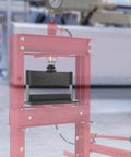 12 Inch Press Brake Attachment Kit for 12 To 20 Ton Hydraulic Shop Presses installed, metal bending tool visible