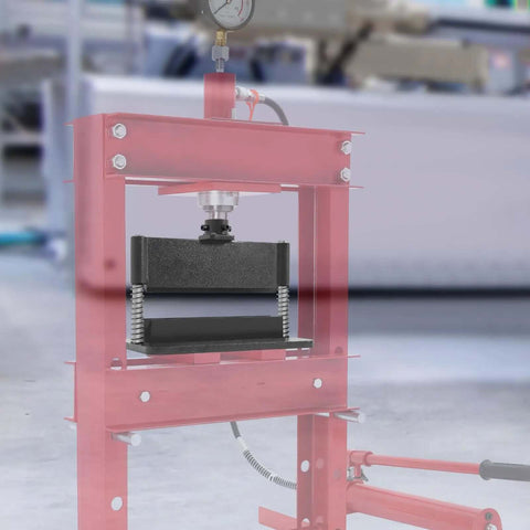 12 Inch Press Brake Attachment Kit for 12 To 20 Ton Hydraulic Shop Presses installed, metal bending tool visible