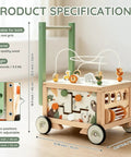 Rock Solid Wooden Baby Walker With Interactive Activity Cube Built Tough For Toddler First Steps detailed product specifications image.