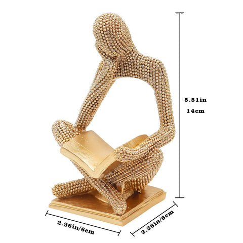 Sparkling Gold Tone Reading Woman Statue With Beaded Surface Modern Abstract Figurine For Home Decor Ideal Living Room Bedroom Office Shelf Table Desk Bookshelf Accent Vibe