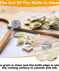 Front view of TIESOME long-handle pastry cutter wheel with wooden handle and crimped wheel for pasta and ravioli