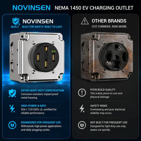Slick Wall Mount Nema 14-50 Outlet With Surface Mount Box Kit For Smooth Level 2 Ev Charging, 50 Amp Plug And Play 240V Receptacle Perfect For Garage Wiring And Rv Hookups, Etl Tested Black, compares with inferior brands.