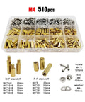 Brass Copper PCB Hex Standoff Pillar Spacer Kit Bundle M2 0.5 M3 M4 Assortment With 510 680 And 1700 Pieces For Electronics DIY Projects Includes Screw Nuts And Column Spacers For Mounts., M4 510pcs organizer tray with brass standoffs, screws, nuts and washers