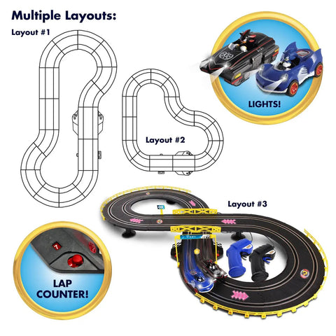 Sonic And Shadow Race Track Set With Totally Lit Working Lights Lap Counter Figure Eight Slot Car Track layout options