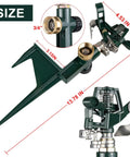Two Pack Spike Sprinklers For Yard With Metal Base Heavy Duty Impact Sprinkler Adjustable Zinc Alloy Water Sprinkler For 360 Degree Coverage Large Area Lawn Garden Irrigation Easy Setup Pro Grade And Durable Outdoor Sprinkler System with 13.78-inch length.
