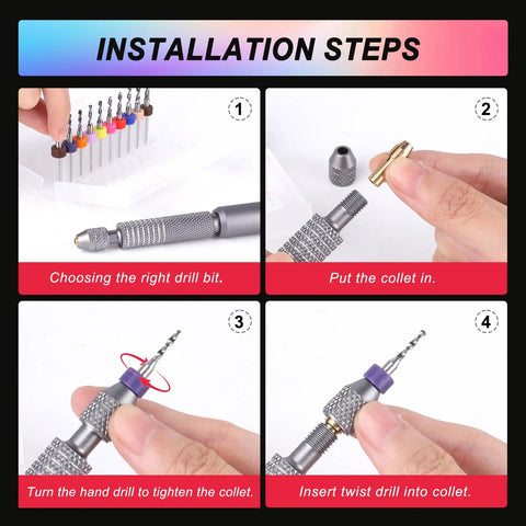 Sweet Mini Pin Vise Kit With 10 Precision Drill Bits Plus 10 Micro Chuck Collets To Totally Nail RC Repairs shown in installation steps.