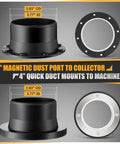 4 Inch Magnetic Dust Collection Starter Kit For Woodworking Includes 9.85 Ft PVC Hose Magnetic Dust Port dimensions visibility.